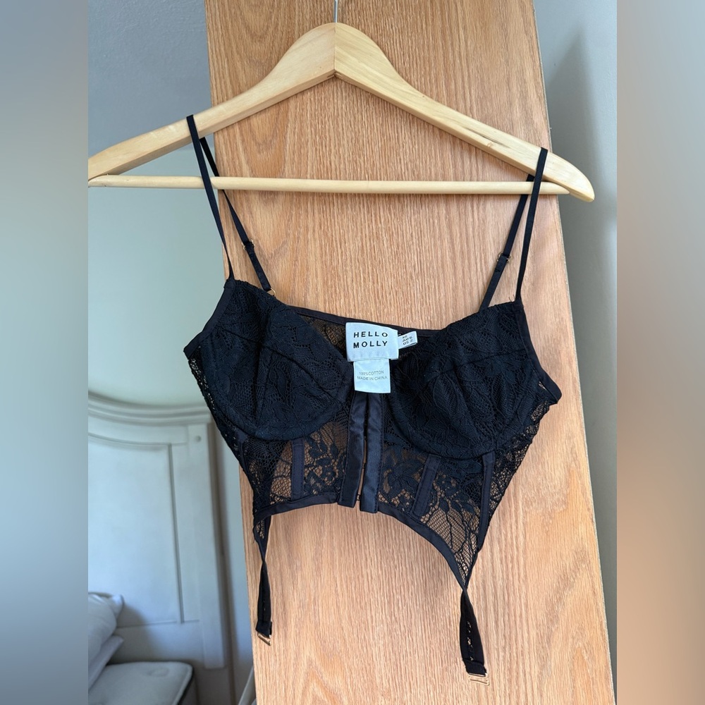 Hello Molly Burning Words Lace Garter Corset Top Black
